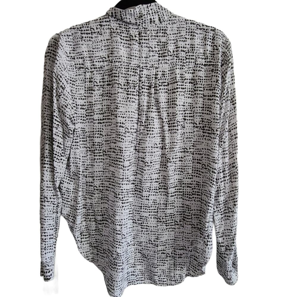 CLOTH & STONE Black White Graphic Print Tie Neck Blouse Top Women's Medium - Picture 2 of 11